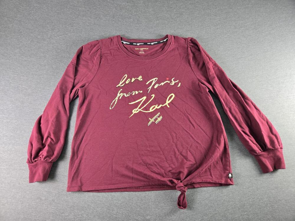 Karl Lagerfeld Paris Shirt Womens Large Red Love From Paris Rhinestone Graphic